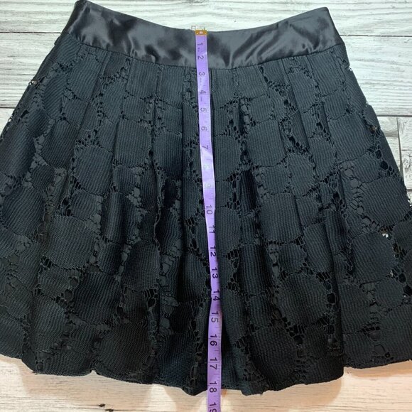 Anthropologie Plenty Tracy Reese Black Pleated Sheer Crochet Lace A-Line Skirt - Picture 10 of 11